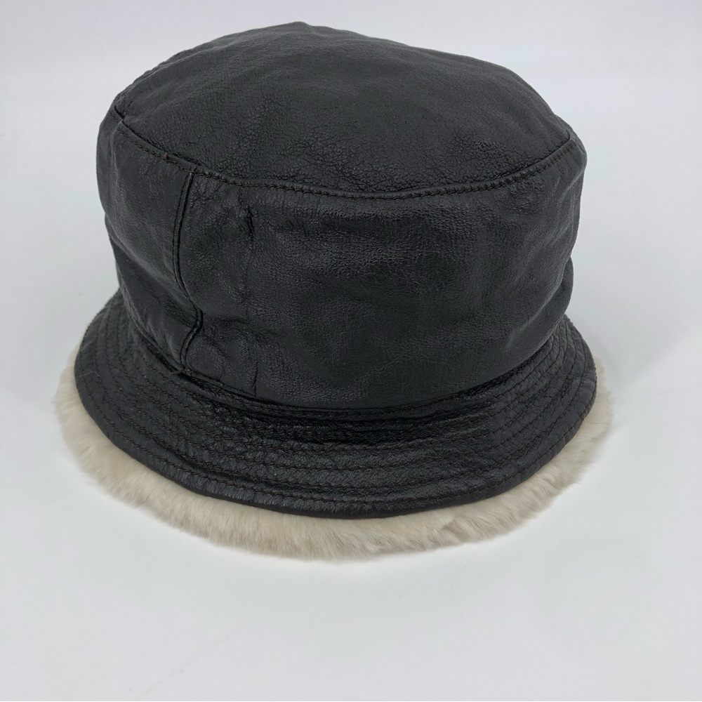 Wilson Leather Faux Fur Lined Brown Leather Bucket Hat